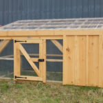 The chicken coop doors are built of sold pine and come with heavy duty steel hardware latches and hinges.