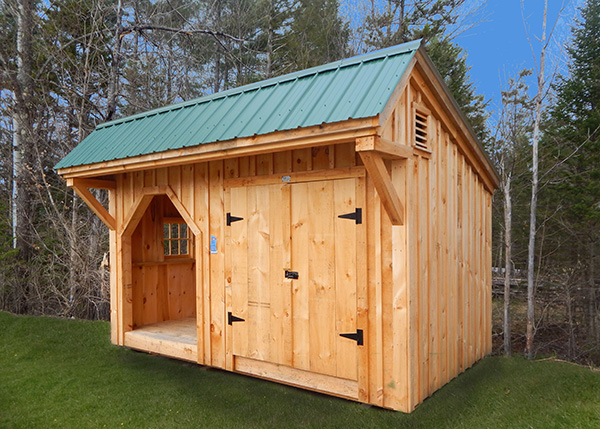8x14 Weston Potting Shed built with a post and beam frame, with kiln dried pine board and batten barn siding.