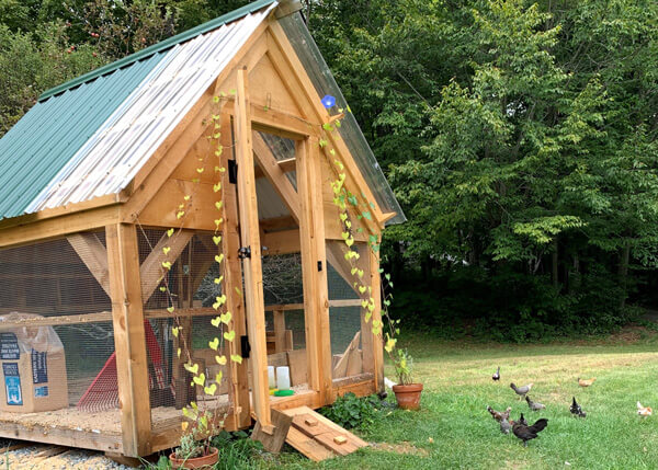 simple post and beam coop for free range chickens.