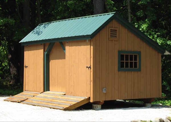 10x16 Three Sled Shed - Upgraded with an extra window and painted siding and trim.