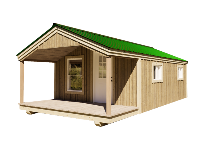 The Del Sol cabin is designed for living and comes partially finished with electric and plumbing installed.