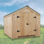 Eight foot by ten foot wooden shed with double doors on sale in our inventory