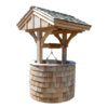 Decorative wishing well with a hanging bucket