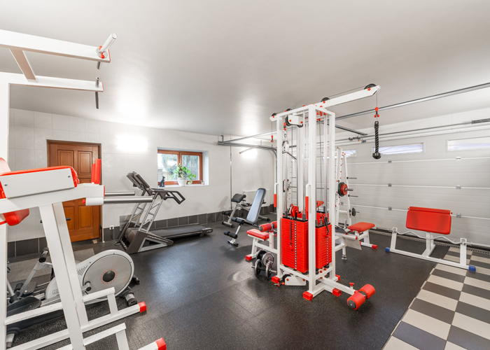 Home gym built inside of a garage