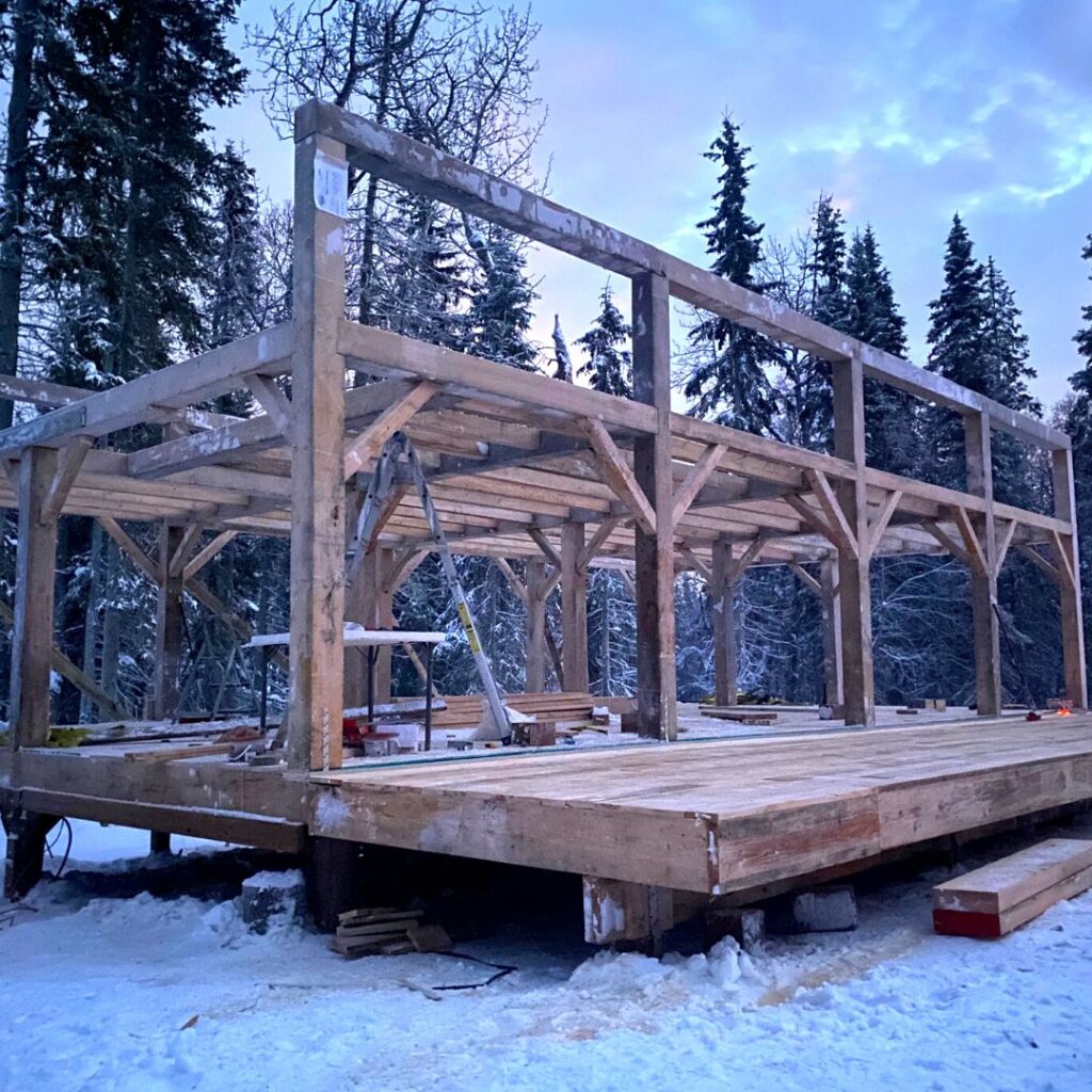 This 20x40 Vermont Cabin is being constructed in the cold, which keeps the lumber from warping. It's not so hard to build in winter.