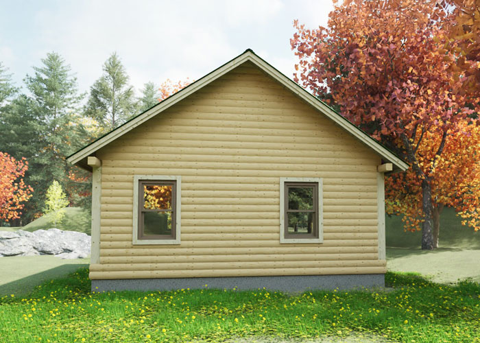 The side view of the Otter Creek Log Cabin shows off the 8x8 contoured logs that make up the body of this beautiful building.