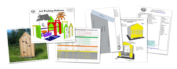 Six pages of Jamaica Cottage Shop shed plans with diagrams and instructions showing how to build a shed.