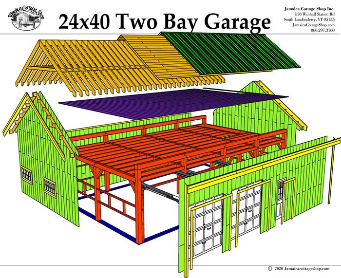 24x40 Two Bay Garage Frame Only Pre-Cut Kit | Prefab Garages